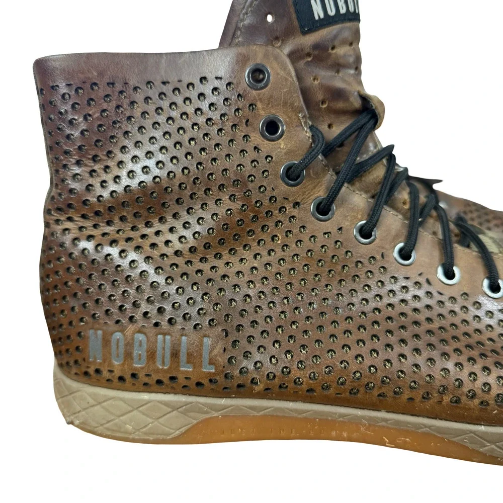 Nobull High Top Leather Brown Trainers Sneakers Boots Casual Shoes Perforated 11